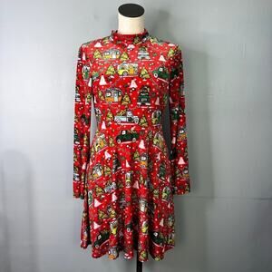 Born Famous Red Truck Camper Print High Neck Christmas Holiday Dress Women's M